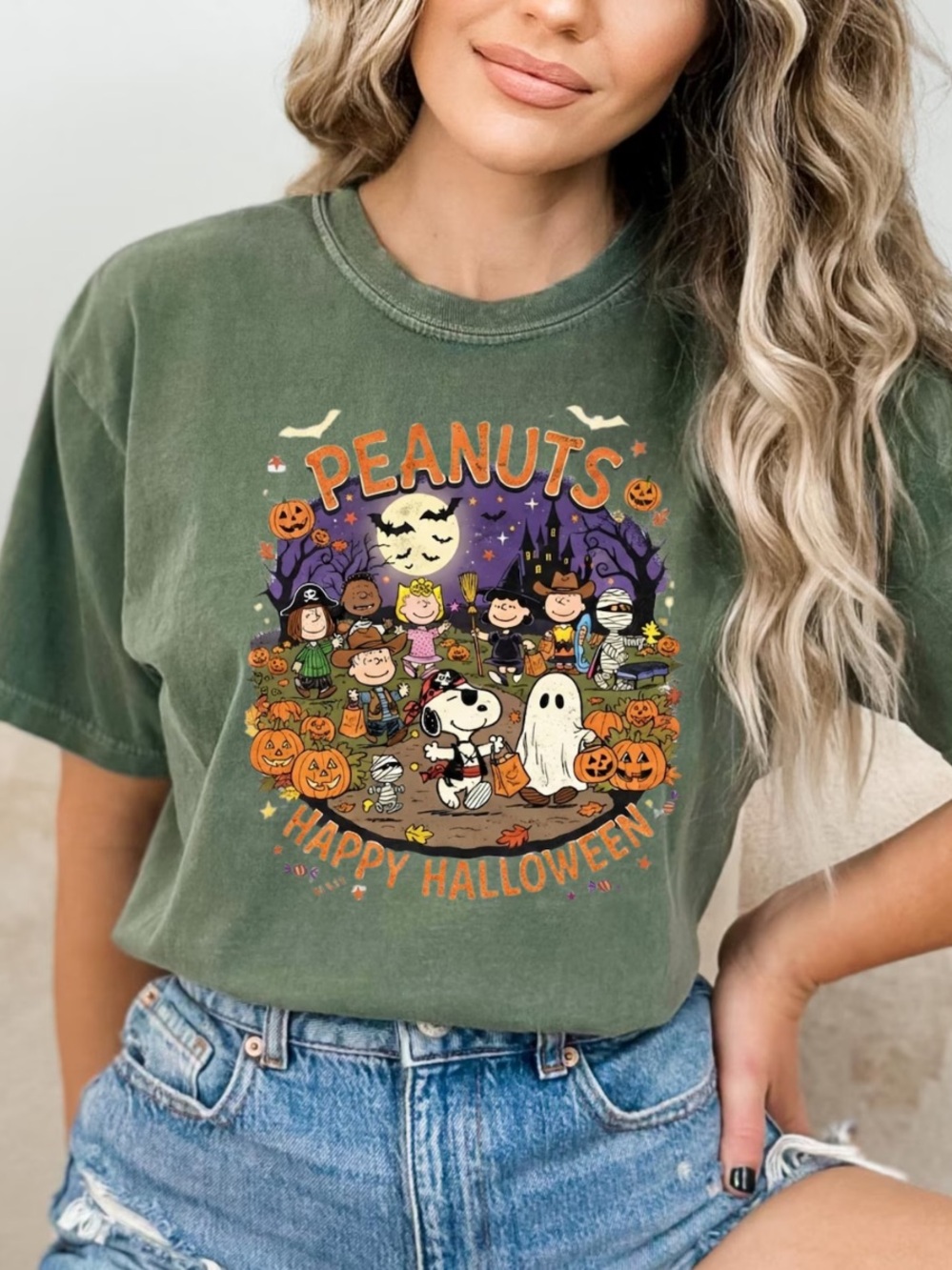 Comfort Colors Moss Green 'Happy Halloween' Long Sleeve Tee